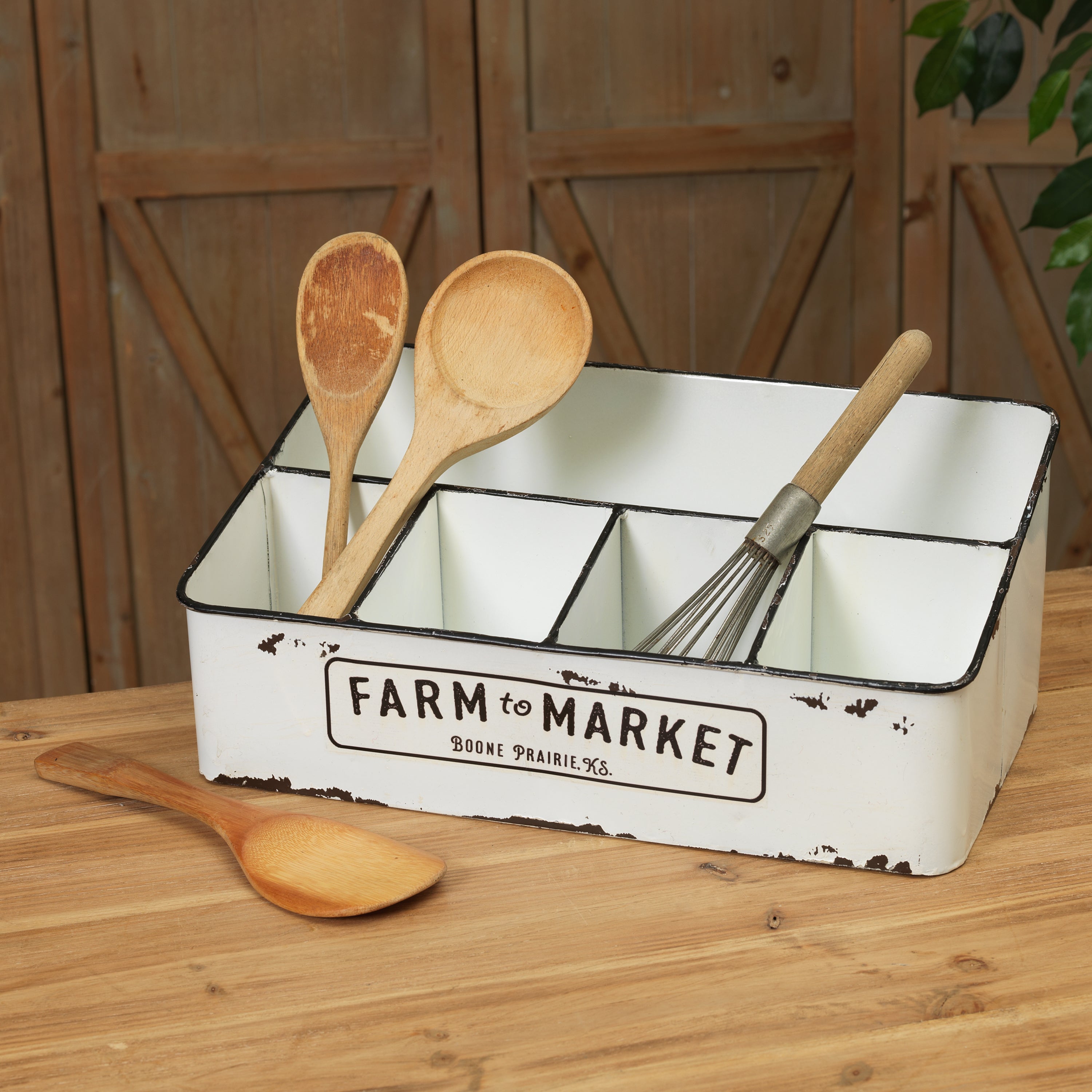 14.3 Inch Rustic Metal Container with 5 Compartment